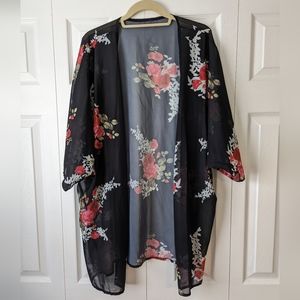 Black with Red Flower Kimono